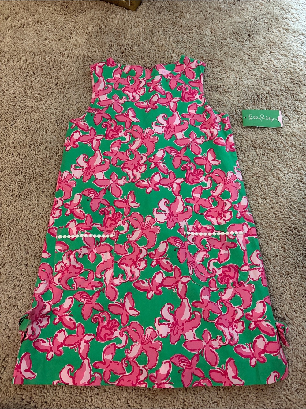 Lilly Pulitzer Green Dress with Pink Floral Print NWT